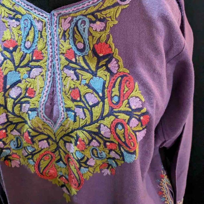 Lavendar Handwork Pure Wool Kashmiri Pheran Dress - Image 2