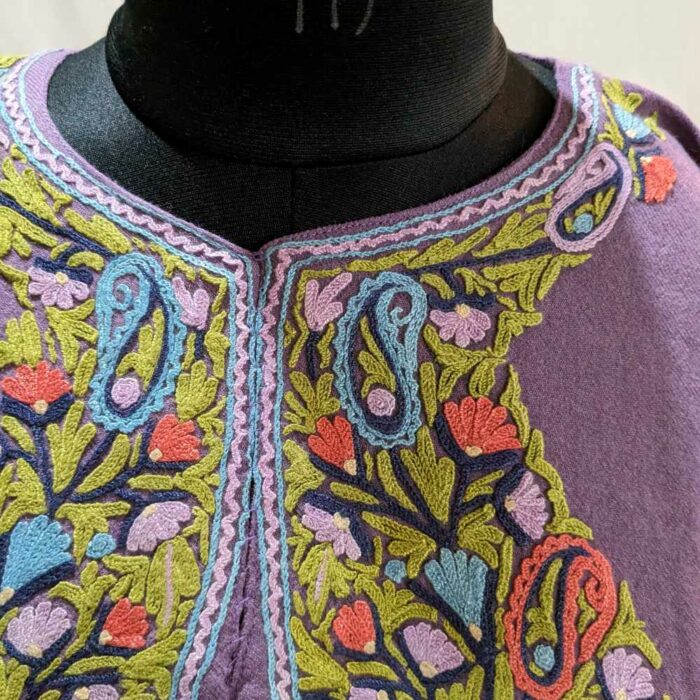 Lavendar Handwork Pure Wool Kashmiri Pheran Dress - Image 3