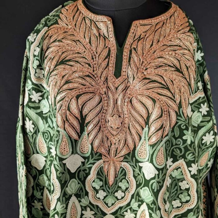 Luxe Green Jaal Raffal Kashmiri Pheran - Image 4