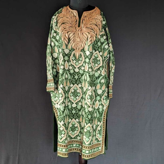 Luxe Green Jaal Raffal Kashmiri Pheran - Image 2