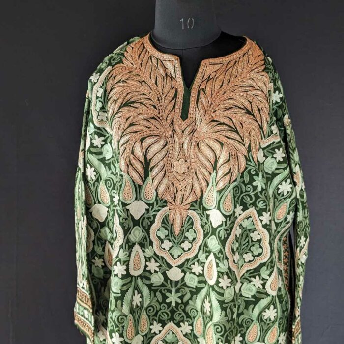 Luxe Green Jaal Raffal Kashmiri Pheran