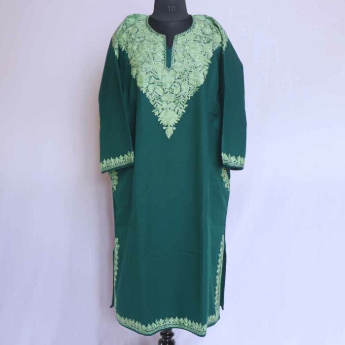 Green MeerBaagh Kashmiri Phiran with Front Back Embroidery - Image 2