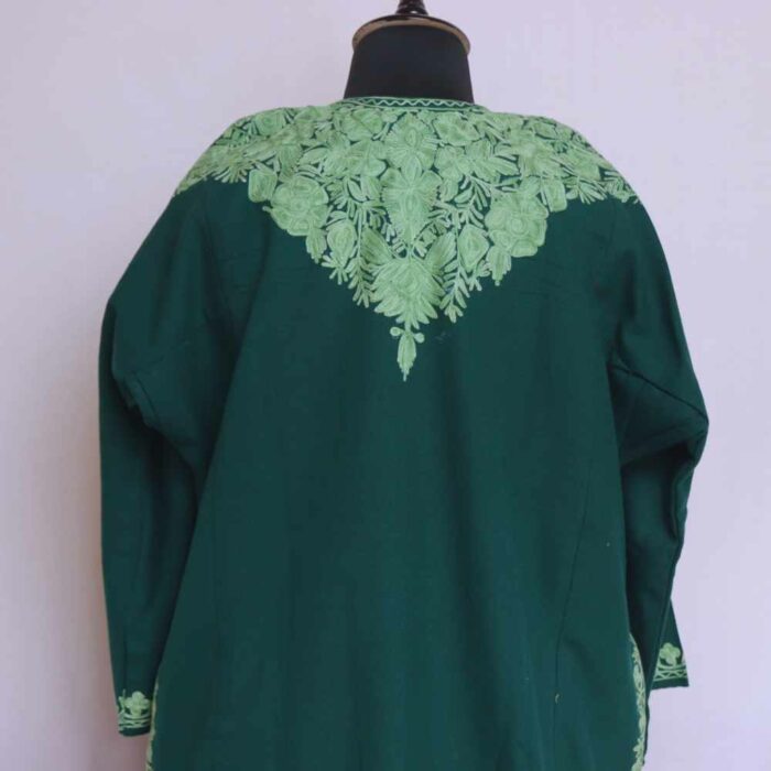 Green MeerBaagh Kashmiri Phiran with Front Back Embroidery - Image 4