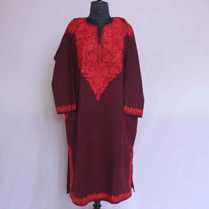 Maroon MeerBaagh Kashmiri Phiran with Front Back Embroidery - Image 2