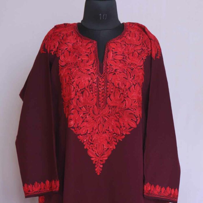 Maroon MeerBaagh Kashmiri Phiran with Front Back Embroidery