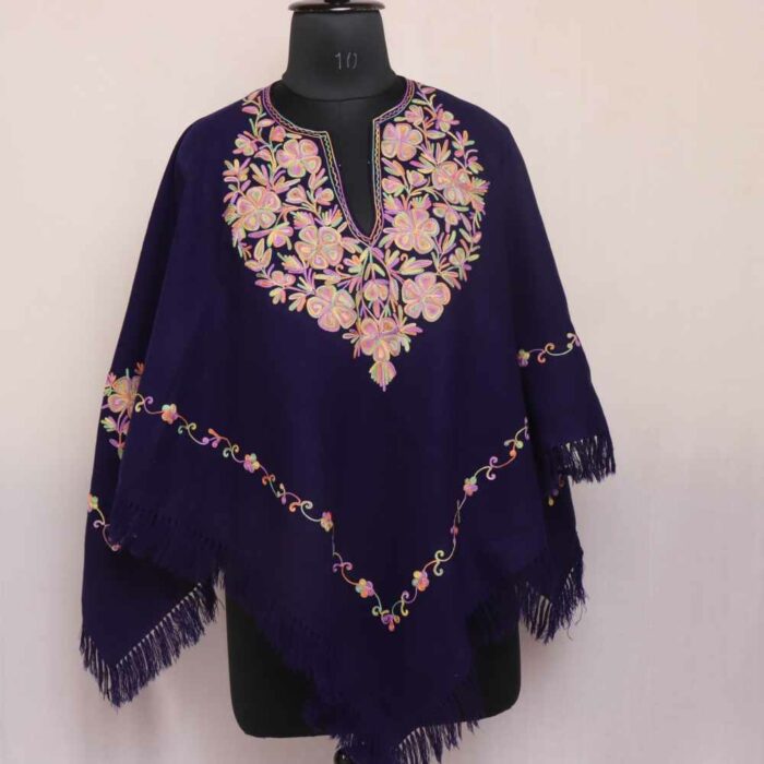 Blue Pink Poshbag Kashmiri Ponchu Aari Embroidery