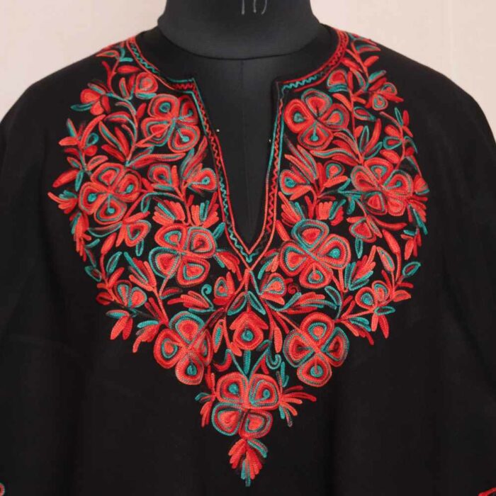 Black Wazul Poshbagh Kashmiri Ponchu Aari Embroidery - Image 2