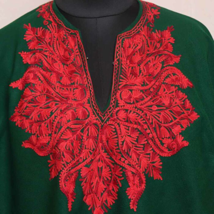 Green Wazul Kashmiri Ponchu Aari Embroidery - Image 2