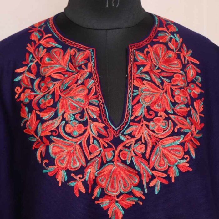 Navy Blue Wazul Posh Aari Embroidery Kashmiri Poncho - Image 2