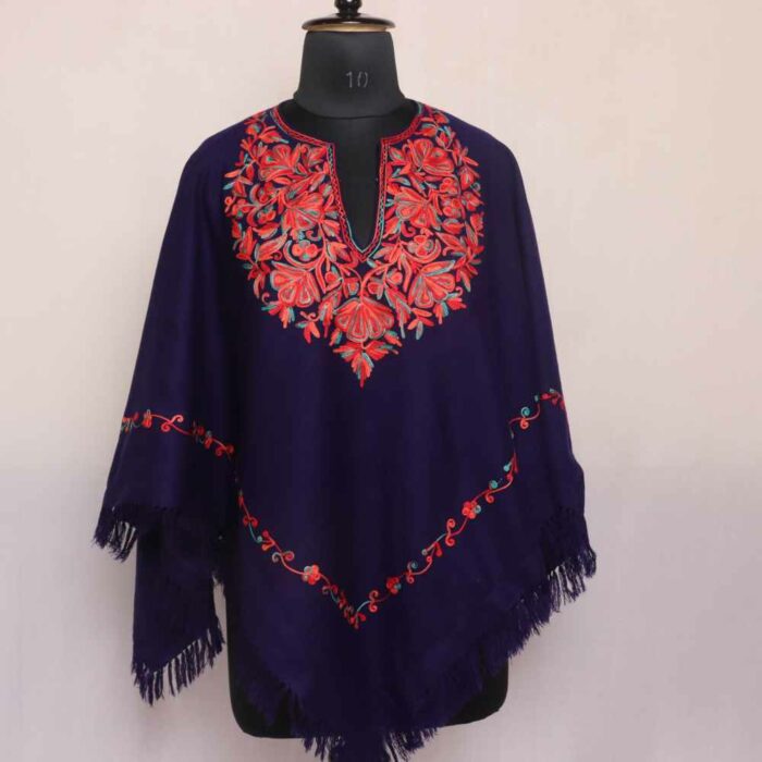 Navy Blue Wazul Posh Aari Embroidery Kashmiri Poncho
