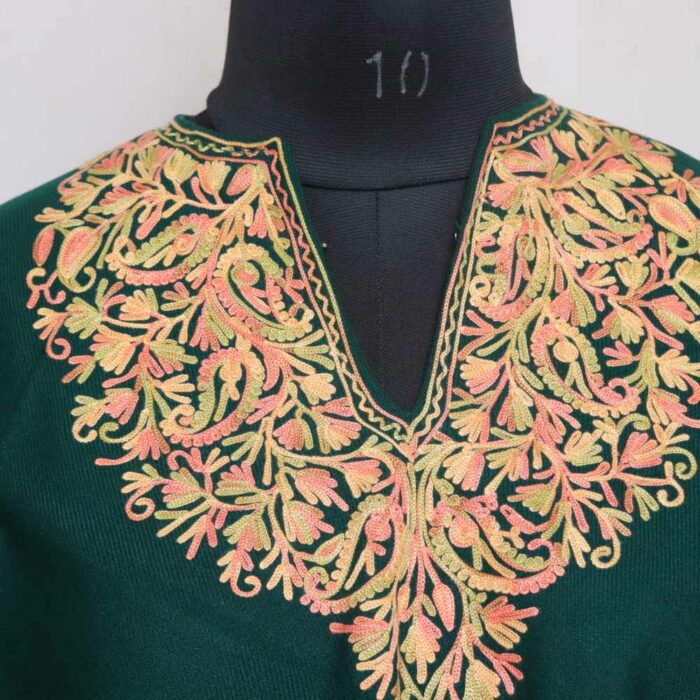 Kashmiri Poncho Green Lyodur Badaam With Aari Embroidery - Image 2