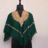Kashmiri Poncho Green Lyodur Badaam With Aari Embroidery