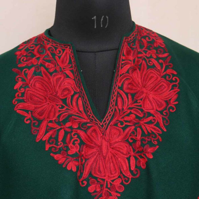 Green Wzzul Aari Embroidery Kashmiri Poncho - Image 2