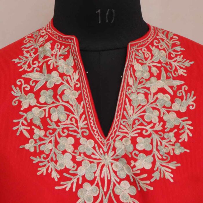 Red posh Aari Embroidery Kashmiri Poncho - Image 2