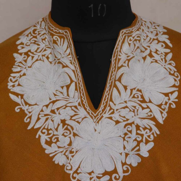 Mustard Sheen Badaam Aari Embroidery Kashmiri Poncho - Image 2