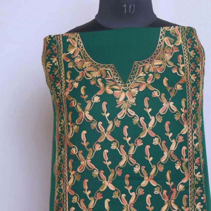Kashmiri Woolen Green Badaam Jaal Cashmilon 2PC Unstitched Salwar Suit - Image 2