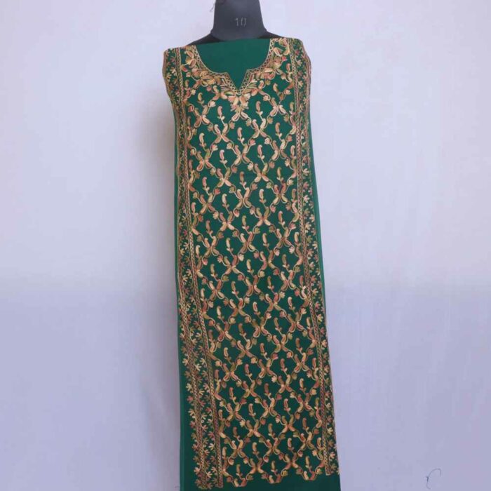 Kashmiri Woolen Green Badaam Jaal Cashmilon 2PC Unstitched Salwar Suit
