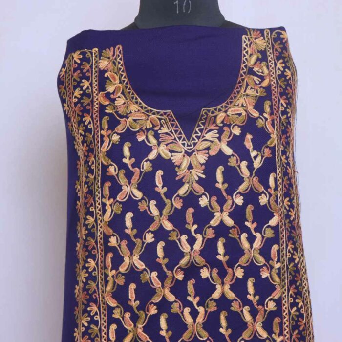 Navy Blue Badaam Jaal Kashmiri Woolen Cashmilon 2PC Unstitched Salwar Suit - Image 2