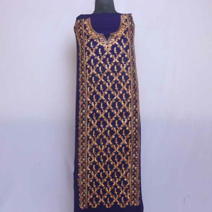 Navy Blue Badaam Jaal Kashmiri Woolen Cashmilon 2PC Unstitched Salwar Suit
