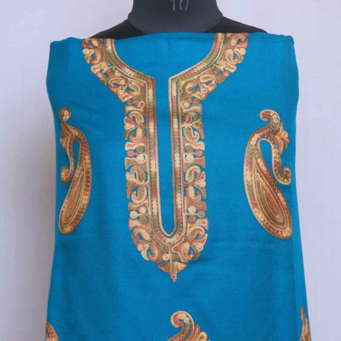Rama green Big Badaam booti Kashmiri Woolen Cashmilon 2PC Unstitched Salwar Suit - Image 2