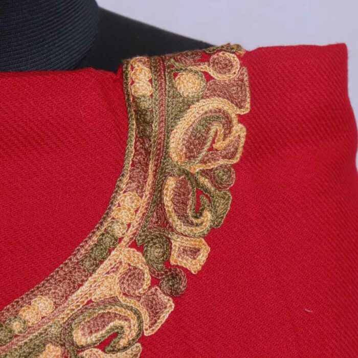 Red Big Badaam booti Kashmiri Woolen Cashmilon 2PC Unstitched Salwar Suit - Image 3