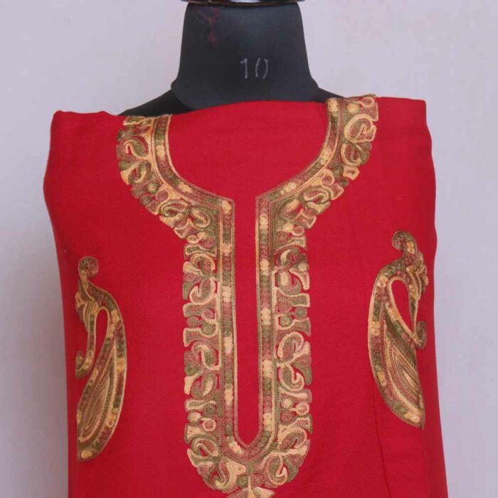 Red Big Badaam booti Kashmiri Woolen Cashmilon 2PC Unstitched Salwar Suit - Image 2