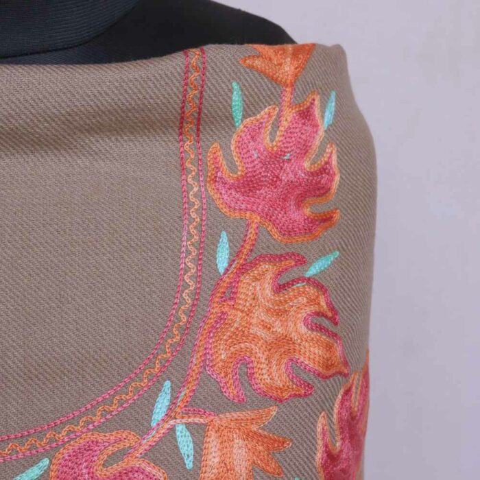 Light Brown Multi Chinari All Over Cashmilon 2PC Kashmiri Woolen Unstitched Salwar Suit - Image 3