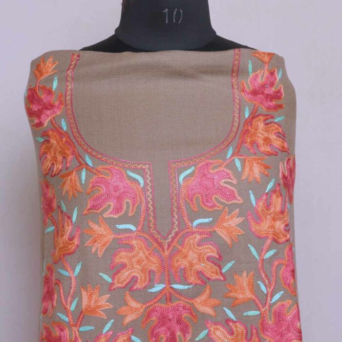 Light Brown Multi Chinari All Over Cashmilon 2PC Kashmiri Woolen Unstitched Salwar Suit - Image 2