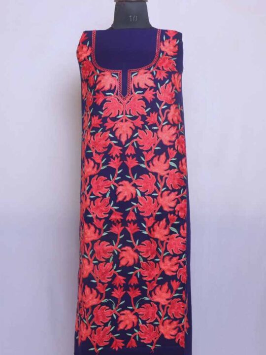 Navy Blue Chinari All Over Cashmilon 2PC Kashmiri Woolen Unstitched ...