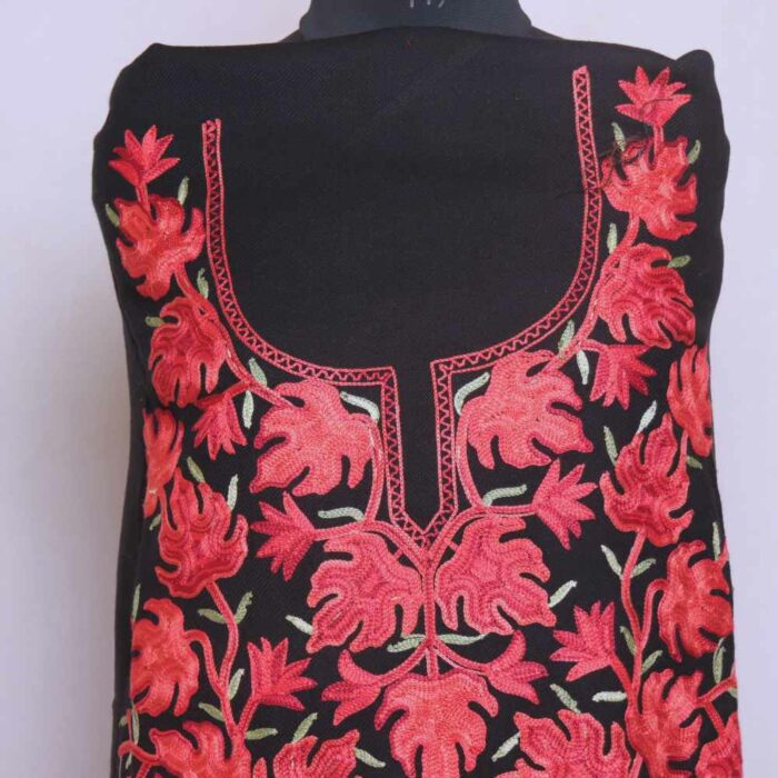 Black Chinari All Over Cashmilon 2PC Kashmiri Woolen Unstitched Salwar Suit - Image 2
