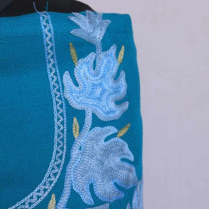 Greenish Blue Chinari All Over Cashmilon 2PC Kashmiri Woolen Unstitched Salwar Suit - Image 3