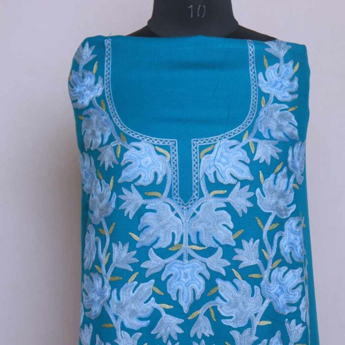 Greenish Blue Chinari All Over Cashmilon 2PC Kashmiri Woolen Unstitched Salwar Suit - Image 2