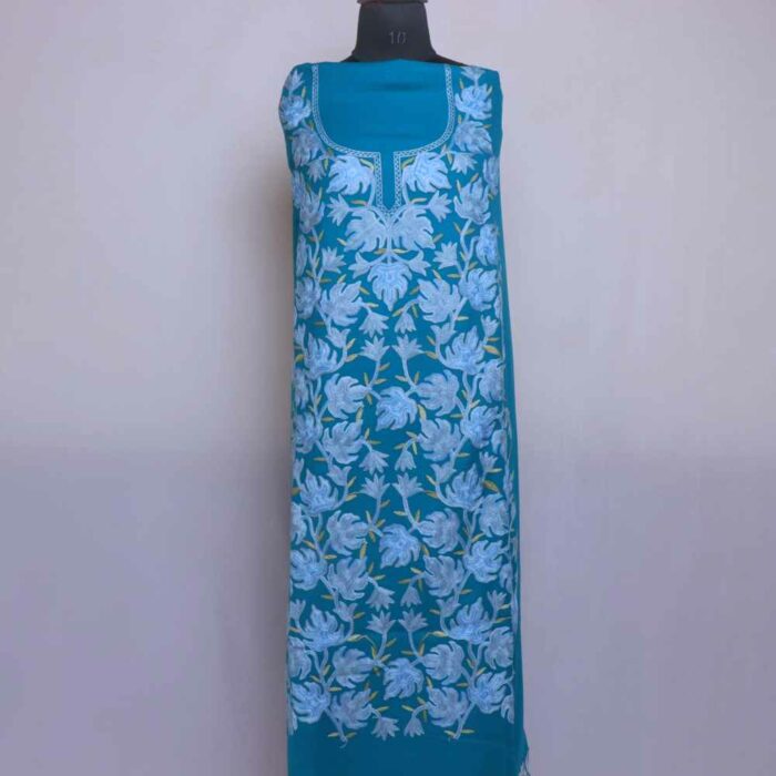 Greenish Blue Chinari All Over Cashmilon 2PC Kashmiri Woolen Unstitched Salwar Suit