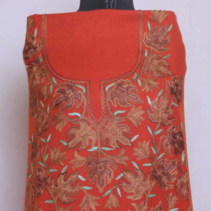 Rust Orange Chinari All Over Cashmilon 2PC Kashmiri Woolen Unstitched Salwar Suit - Image 2