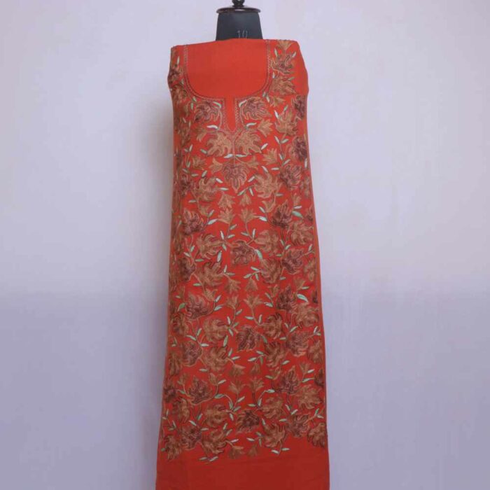 Rust Orange Chinari All Over Cashmilon 2PC Kashmiri Woolen Unstitched Salwar Suit