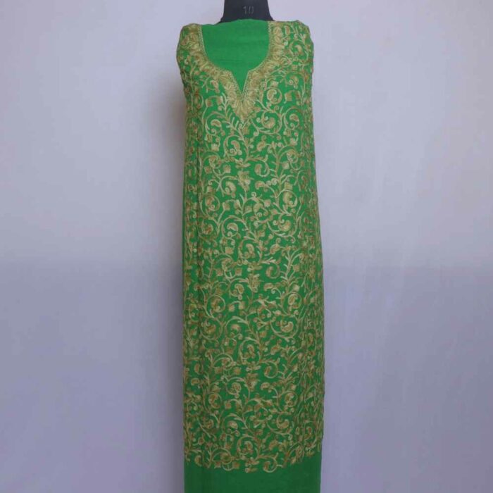 Green Kul Crush Cotton Kashmiri Suit With Aari Work
