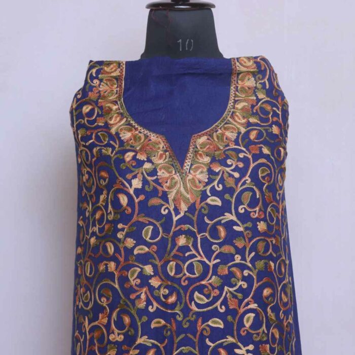 Navy Blue jaal Crush Cotton Kashmiri Suit With Aari Work - Image 2