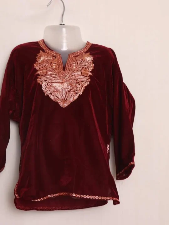 Maroon Lotus Girls Traditional Kashmiri Pheran (1-2 Years)