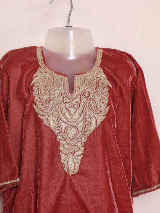 Dark Red Badami Girls Traditional Kashmiri Pheran (5-6 Years)