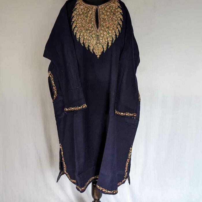 Blue Badaam Baagh Raffal Kashmiri Pheran with Hand Ari - Image 3
