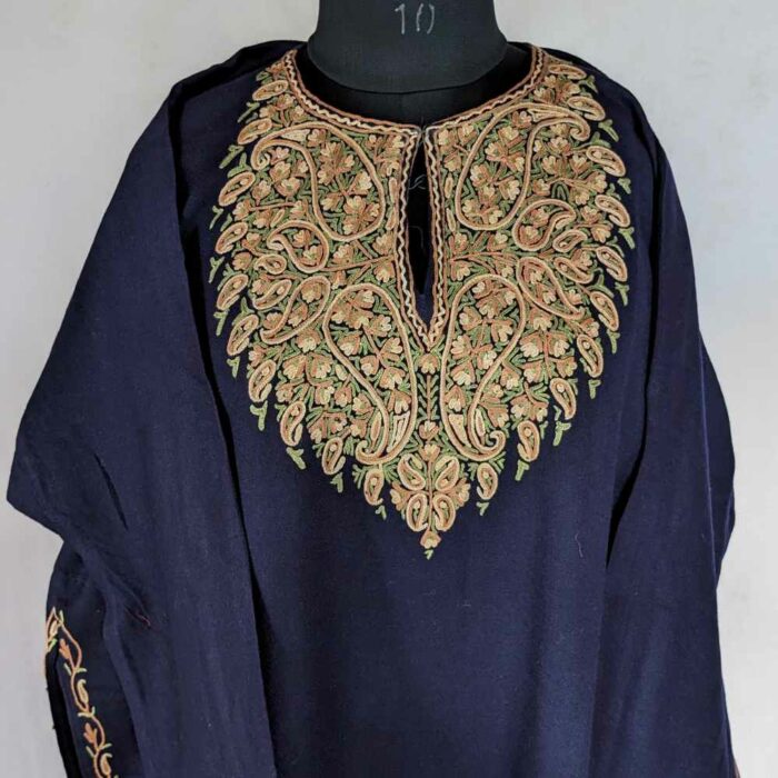 Blue Badaam Baagh Raffal Kashmiri Pheran with Hand Ari