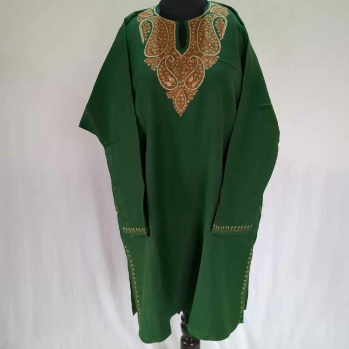 Green Pure Wool Kashmiri Sozni Handwork Pheran (L38) - Image 4