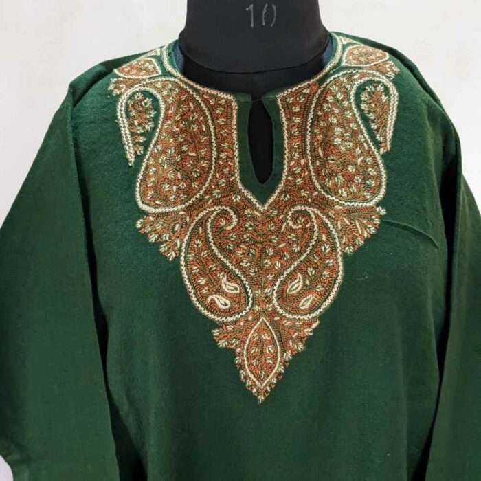 Green Pure Wool Kashmiri Sozni Handwork Pheran (L38)