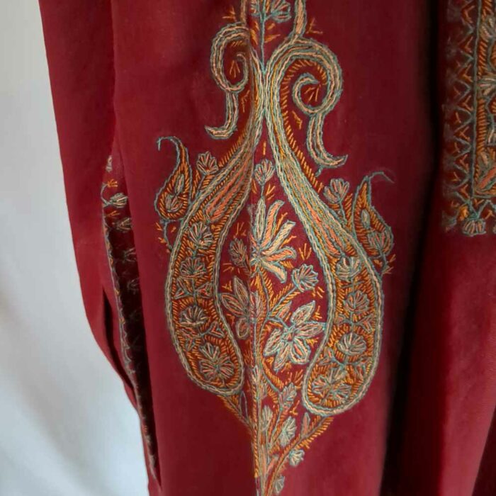 Maroon Posh Badami Wool Kashmiri Sozni Handwork Designer Pheran - Image 4