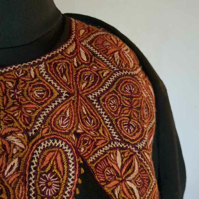 Black Jhelum Pure Wool Kashmiri Sozni Handwork Designer Pheran - Image 3
