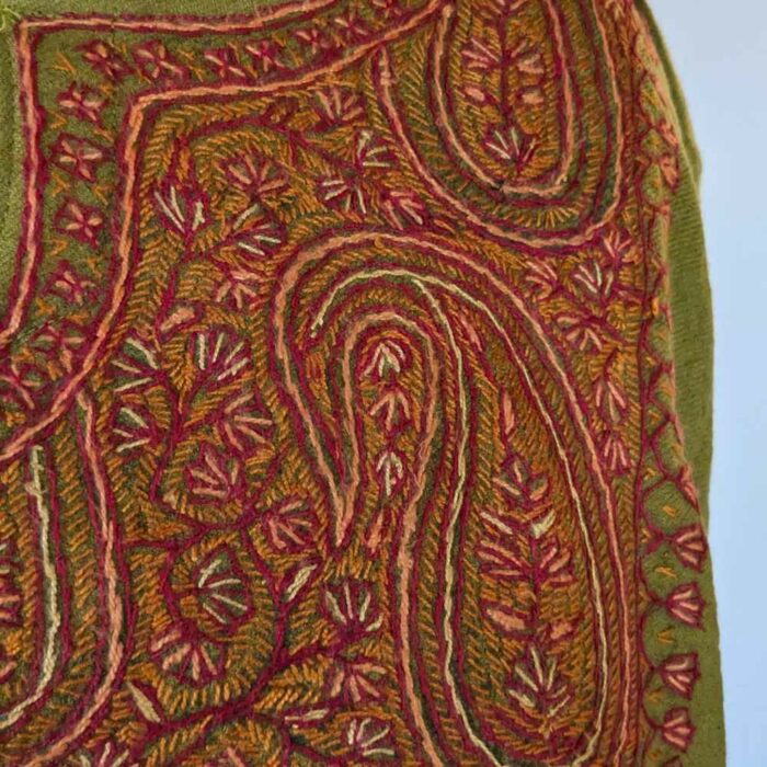 Green Badaami Pure Wool Kashmiri Sozni Handwork Designer Pheran - Image 3