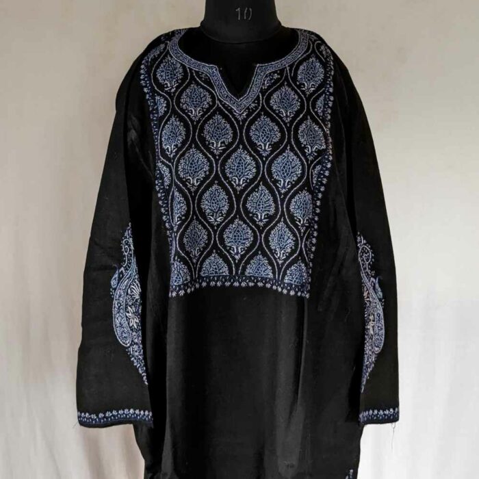 Black Aabi Pure Wool Kashmiri Sozni Handwork Designer Pheran