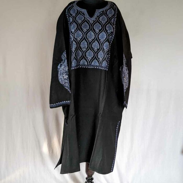 Black Aabi Pure Wool Kashmiri Sozni Handwork Designer Pheran - Image 2