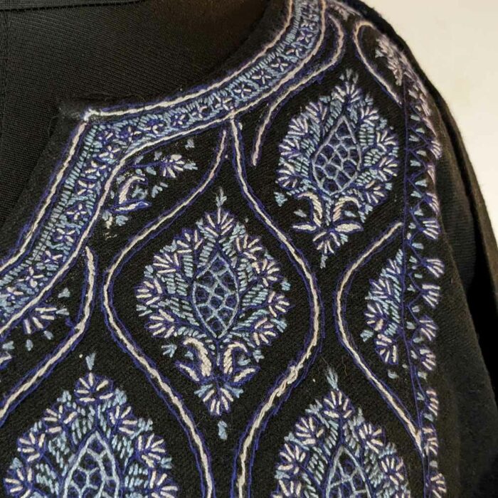 Black Aabi Pure Wool Kashmiri Sozni Handwork Designer Pheran - Image 3