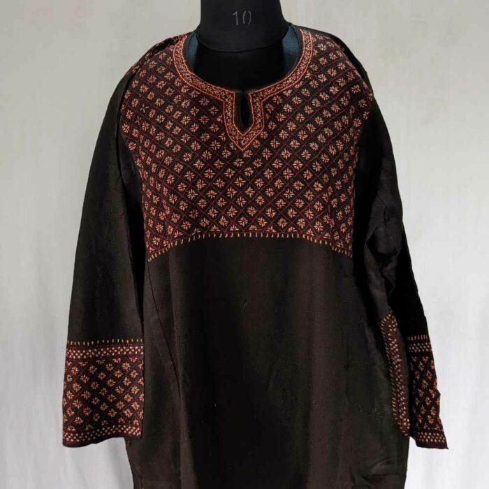 Brown Pure Wool Handwork Designer Border Phiran - Image 5